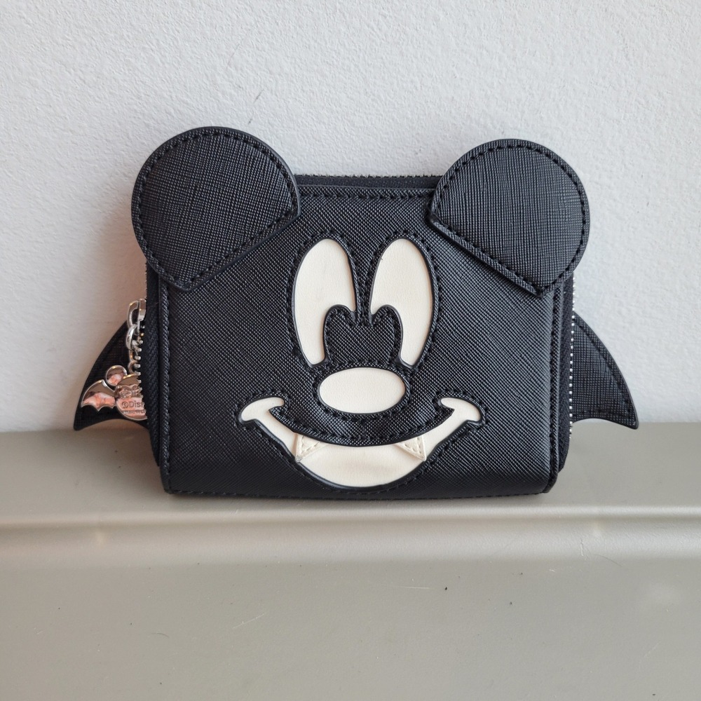 Loungefly Disney Mickey Mouse Vampire Bat Zip Around Wallet Black Faux Leather